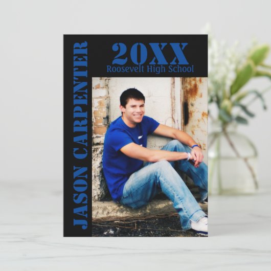 Zwarte/Blauwe Stencil letters - Aankondiging Afstu (Staand voorkant)