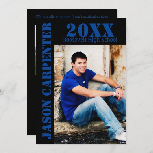 Zwarte/Blauwe Stencil letters - Aankondiging Afstu (Voorkant / Achterkant)