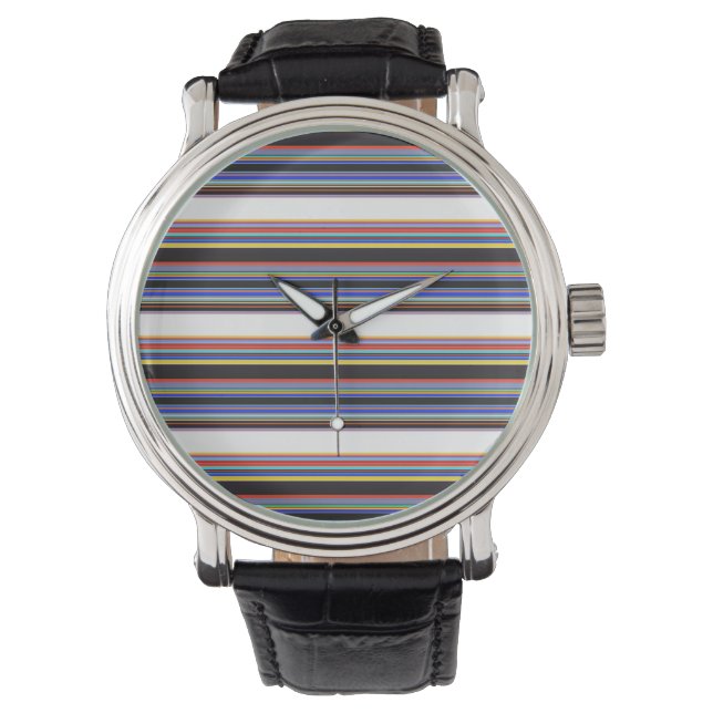 Zwarte blauwe strepen horloge (Voorkant)