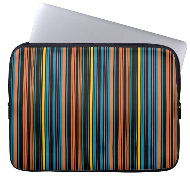 Zwarte blauwe strepen leuk laptop sleeve (Voorkant)