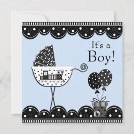 Zwarte Blauwe Trein Baby Jongen Shower Kaart