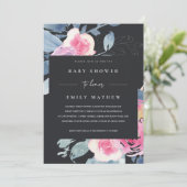 ZWARTE BLAUWE WATERVERF BABY SHOWER KAART (Staand voorkant)