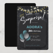 Zwarte blauwe witte verrassingsuitnodiging kaart (Voorkant / Achterkant)