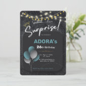 Zwarte blauwe witte verrassingsuitnodiging kaart (Staand voorkant)