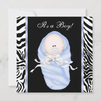 Zwarte Blauwe Zebra Baby Jongen Shower Uitnodiging