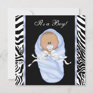 Zwarte Blauwe Zebra Baby Jongen Shower Uitnodiging