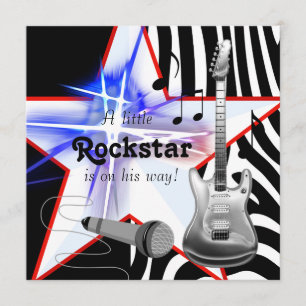 Zwarte Blauwe Zebra Rockstar Baby Shower voor Jong Kaart