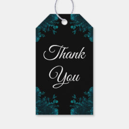 Zwarte Blauwgroen Bloemen Wedding Cadeaulabel