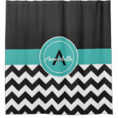 Zwarte Blauwgroen Chevron Douchegordijn (Voorkant)