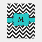 Zwarte Blauwgroen Chevron Monogram Blanket Fleece Deken (Voorkant)