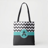 Zwarte Blauwgroen Chevron Tote Bag (Voorkant)