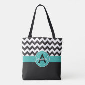 Zwarte Blauwgroen Chevron Tote Bag (Achterkant)