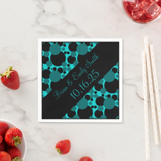 Zwarte blauwgroen cirkels aanpasbare papieren serv servet (Insitu)