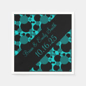 Zwarte blauwgroen cirkels aanpasbare papieren serv servet (Voorkant)