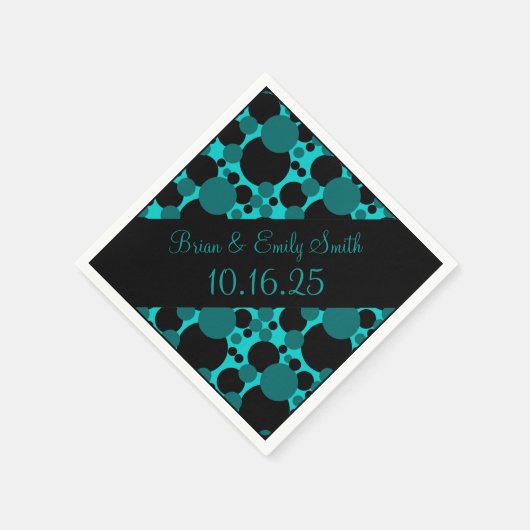 Zwarte blauwgroen cirkels aanpasbare papieren serv servet (Hoek)