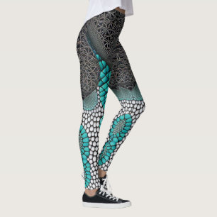 Zwarte, Blauwgroen en witte snakeskin Leggings