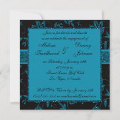 Zwarte Blauwgroen FAUX Glitter Floral Engagement P Kaart (Achterkant)