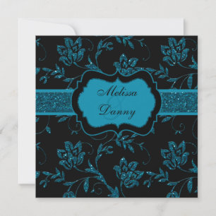 Zwarte Blauwgroen FAUX Glitter Floral Engagement P Kaart
