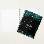 Zwarte blauwgroen glitter groene monogram initiale planner (Display)