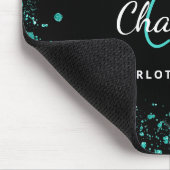 Zwarte blauwgroen glitter zee groene monogram naam muismat (Hoek)