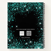 Zwarte blauwgroen glitterstof groene monogram init notitieboek (Achterkant)