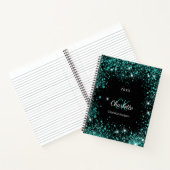 Zwarte blauwgroen glitterstof groene monogram init notitieboek (Binnen)