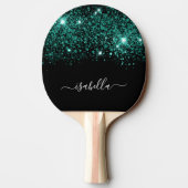 Zwarte blauwgroen groene glittermonogram tafeltennisbatje (Achterkant)