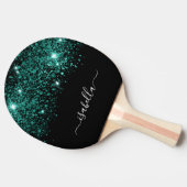 Zwarte blauwgroen groene glittermonogram tafeltennisbatje (Zijkant)