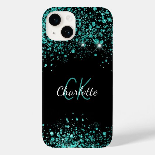 Zwarte blauwgroen groene glitternaam Case-Mate iPhone case (Achterkant)