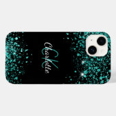 Zwarte blauwgroen groene glitternaam Case-Mate iPhone case (Achterkant (horizontaal))