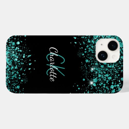 Zwarte blauwgroen groene glitternaam Case-Mate iPhone case (Achterkant (horizontaal))