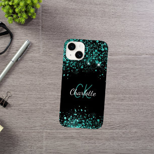 Zwarte blauwgroen groene glitternaam Case-Mate iPhone 14 hoesje