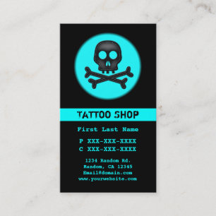 Zwarte blauwgroen schedel tattoo aangepaste visite visitekaartje