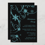 Zwarte blauwgroen sneeuwvlokken, uitnodiging voor  (Voorkant / Achterkant)