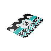 Zwarte Blauwgroen Stippen Chevron Monogram Bathmat Badmat (Gekanteld)