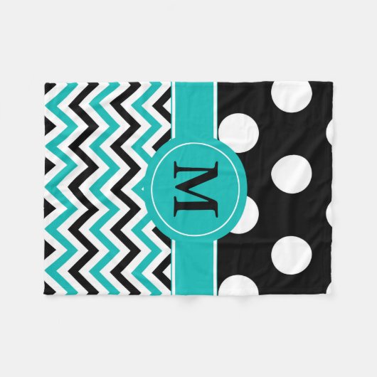 Zwarte Blauwgroen Stippen Chevron Monogram Blanket Fleece Deken (Voorkant (Horizontaal))