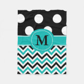Zwarte Blauwgroen Stippen Chevron Monogram Blanket Fleece Deken (Voorkant)