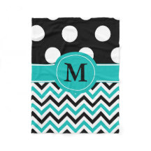 Zwarte Blauwgroen Stippen Chevron Monogram Blanket