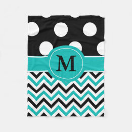 Zwarte Blauwgroen Stippen Chevron Monogram Blanket Fleece Deken