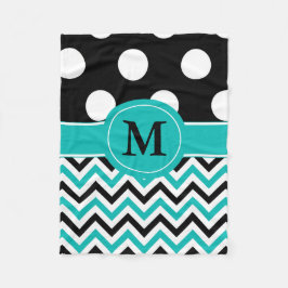 Zwarte Blauwgroen Stippen Chevron Monogram Blanket Fleece Deken