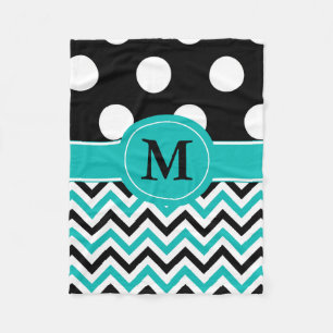 Zwarte Blauwgroen Stippen Chevron Monogram Blanket Fleece Deken