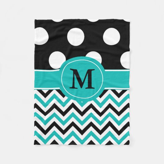 Zwarte Blauwgroen Stippen Chevron Monogram Blanket Fleece Deken (Voorkant)