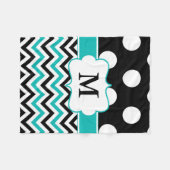 Zwarte Blauwgroen Stippen Chevron Monogram Blanket Fleece Deken (Voorkant (Horizontaal))