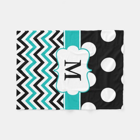 Zwarte Blauwgroen Stippen Chevron Monogram Blanket Fleece Deken (Voorkant (Horizontaal))