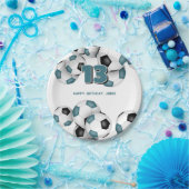 Zwarte blauwgroen voetballen kinder sport verjaard papieren bordje (Feest)