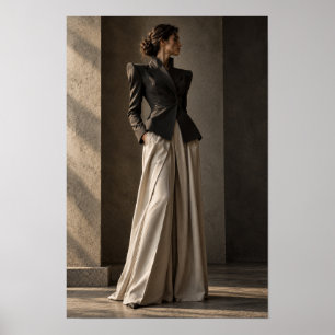 Zwarte Blazer en Ivoren Broek Editoriale Mode  Poster