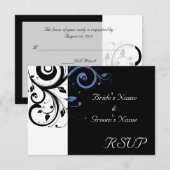 Zwarte Blijf-heel Cornflower Blauwe Bloemen Bruilo RSVP Kaartje (Voorkant / Achterkant)