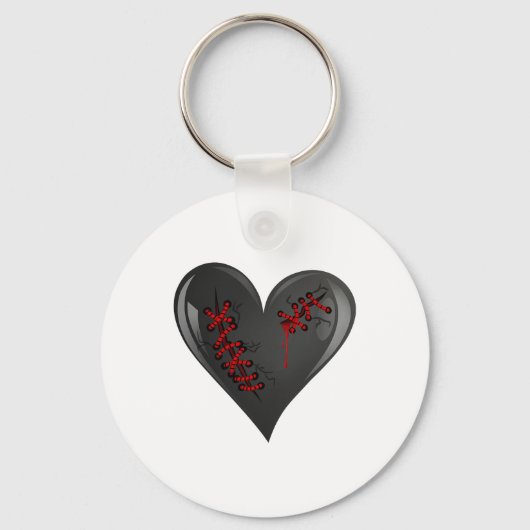 Zwarte bloedende open gebroken genezende hart goth sleutelhanger (Voorkant)
