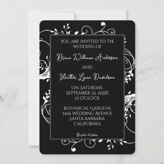 Zwarte Bloeiende Huwelijksuitnodiging Kaart (Voorkant)