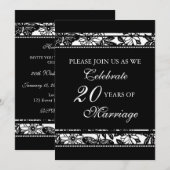 Zwarte Bloem 20e Jubileum Feest Uitnodiging (Voorkant / Achterkant)